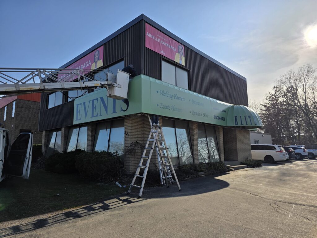Awning installation, S&T Elite Events, London, Ontario